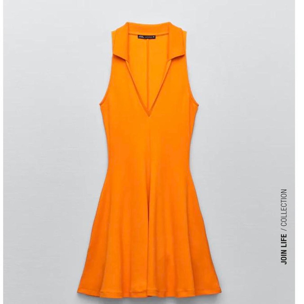 Zara Vibrant Orange V-Neck Mini Tennis Dress